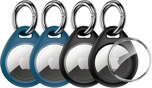360° Protective Case for Airtag, [4-Pack] Airtags Keyring Holder, Scratch-Resistant, Lock Design, Keychain for Airtag, TPU Full Cover Case for Key, Bag, Luggage, Pet Collar (Black&Blue)